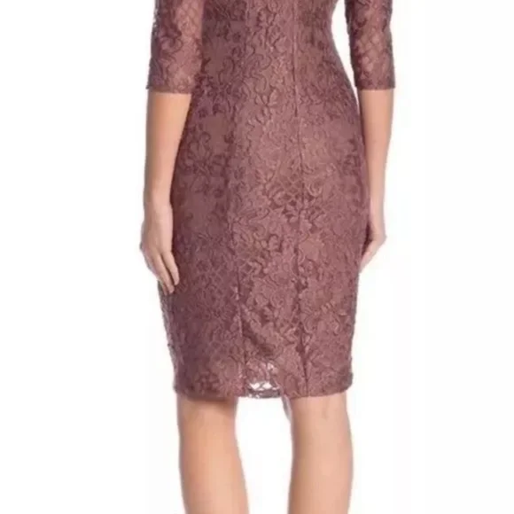 Marina Rinaldi Plunge Lace Sheath‎ Dress Color Cafe-Brown Size 10 (1246) - Picture 2 of 6